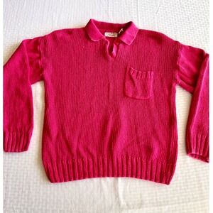 Vintage Country Craft Hot Pink Ramie Cotton Knit Polo Sweater Pink Size 44 XL